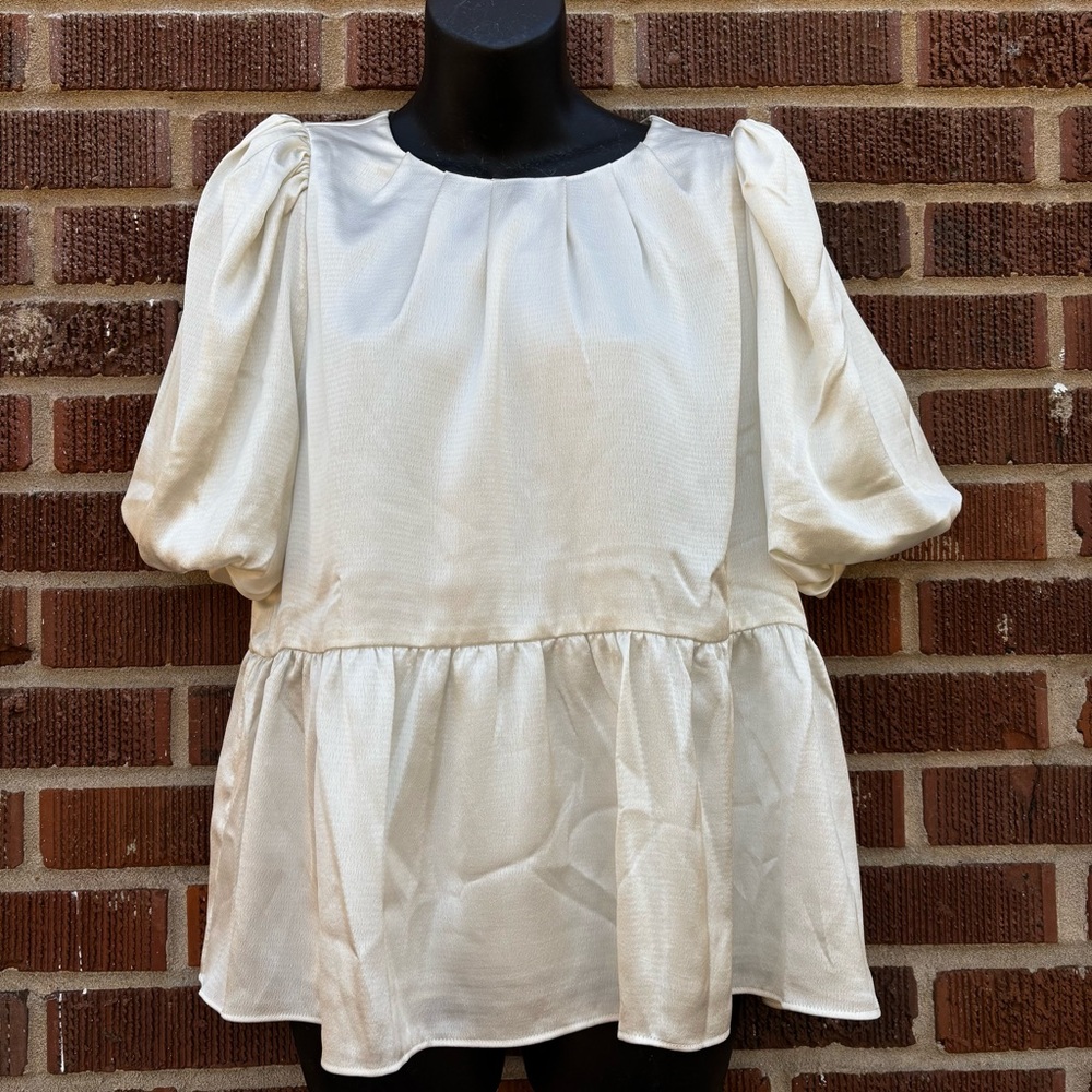 Lilly Pulitzer Cream Puff-Sleeve Peplum Blouse - Cream